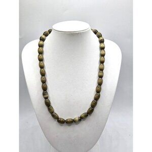 Vintage Olive Green Oval Beaded Necklace Womens Jewelry